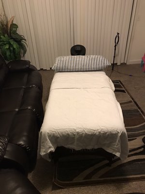 A photo of my massage table and pillow.