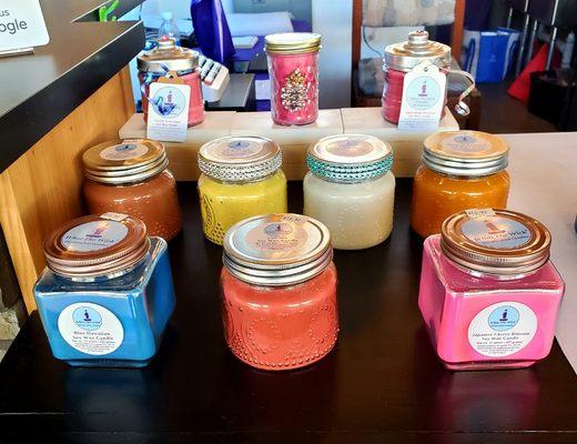 Many type and sizes of soy candles