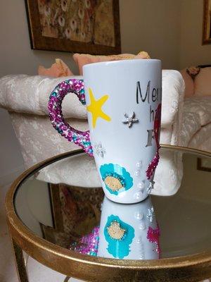 Mermaids have more fun hand decorated cup