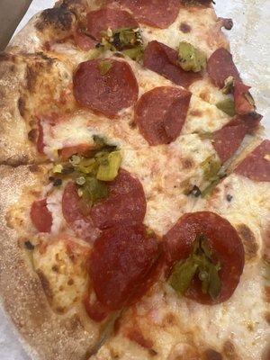 Pepperoni and green chile.