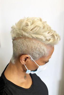 Platinum blonde short cut