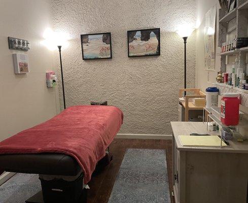 Relax in a comfortable healing treatment room in my Lakeport office.