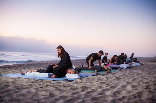 Leah at a group massage event in Leucadia