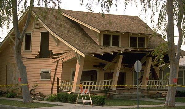 Home damaged in Northridge, CA earthquake.