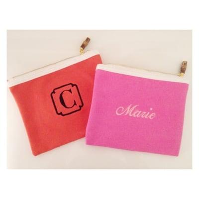 personalized embroidered flat bamboo zip pouches