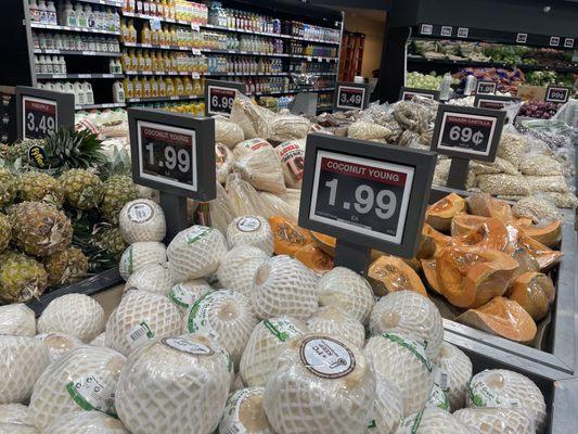 Young coconuts, and pineapple and many other vegetable