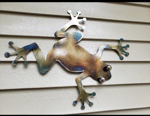 Torch colored, spray painted sparkle green frog