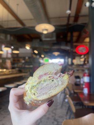 Spicy Cuban: mojo pork, smoked ham, garlic aioli, yellow mustard, and pickled jalapeños.