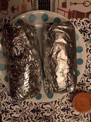 Two burritos. Massive but dull.