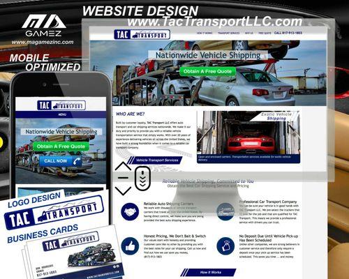 A custom website design and development done for TAC Transport LLC along with an eye catching logo design, and custom business cards.