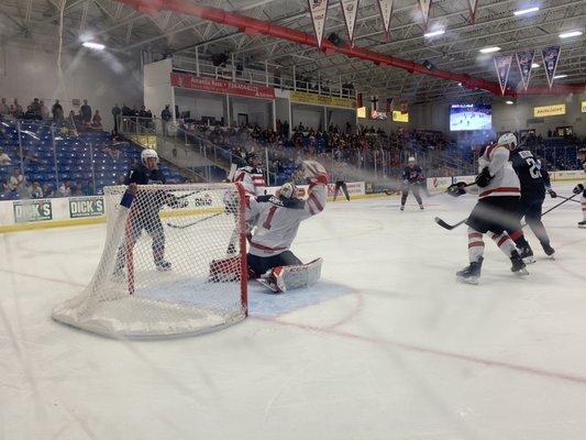 Terrific on-ice action between the USA and Canada on August 3, 2019 at the World Junior Summer Showcase.