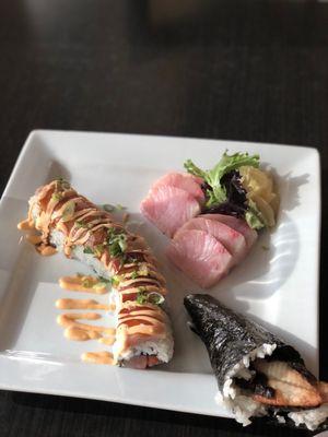 Dynamite Yellowtail Sushi Roll  Hamachi sashimi Unagi Hand Roll