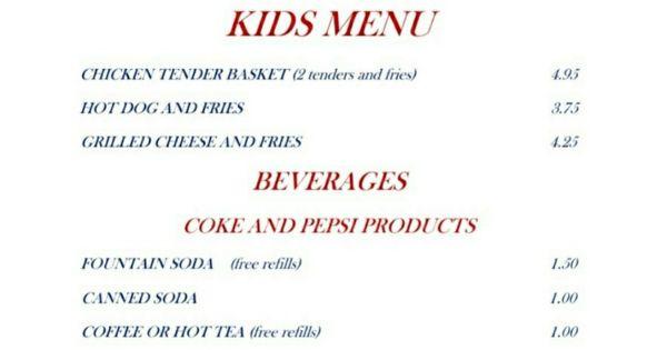 Kids menu