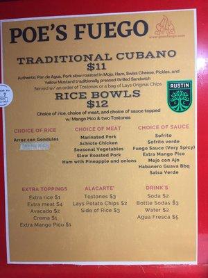 Poe's Fuego food and drink menu