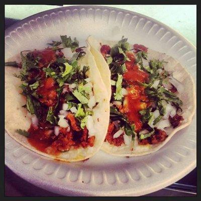 Tacos de chorizo $2.00 each
Mexican sausage tacos