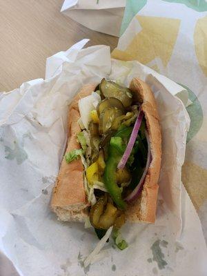 Sub with all the vegetables (extra pickles)