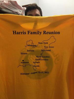 Back of my family reunion T Shirts.