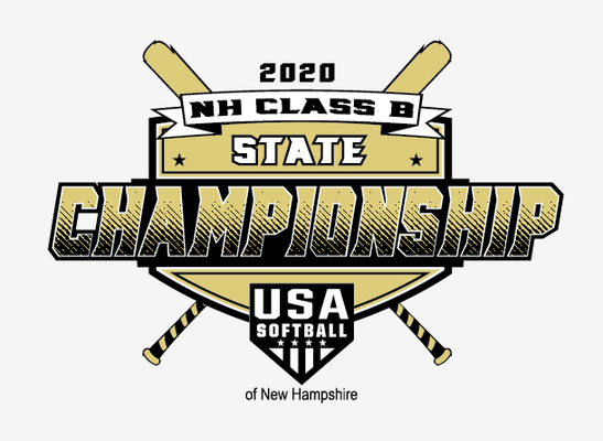 2020 USA Softball of NH Class B State Softball Tournament screen printed in metallic gold and black ink.