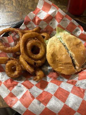 Burger with onion rings