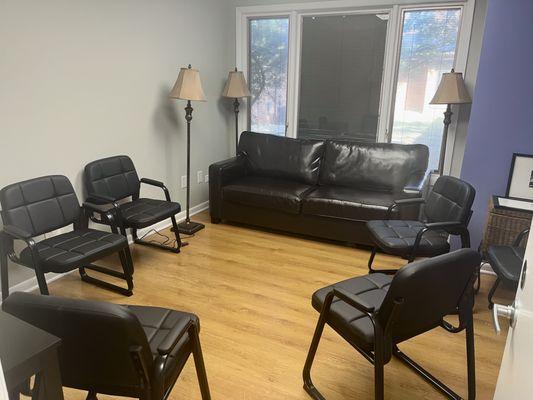 Various warm and receptive therapy spaces.