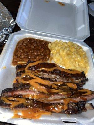 Rib Dinner w/ baked beans & mac n cheese