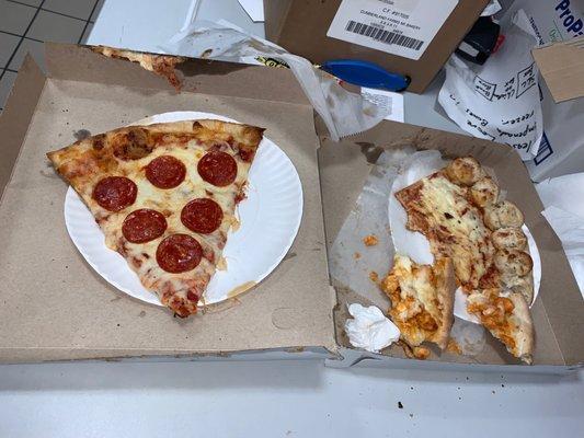 Pepperoni Slice, Garlic Knot Slice, Buffalo Chicken Slice