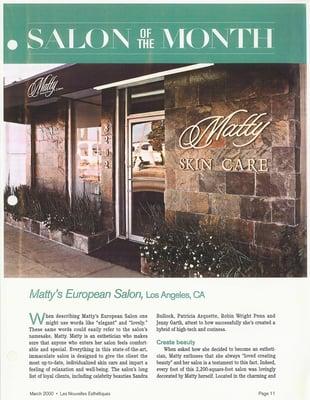 Matty Skin Care Salon of the Month!