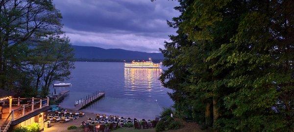 The Lac du Saint Sacrement sailing by the beach just after dusk.