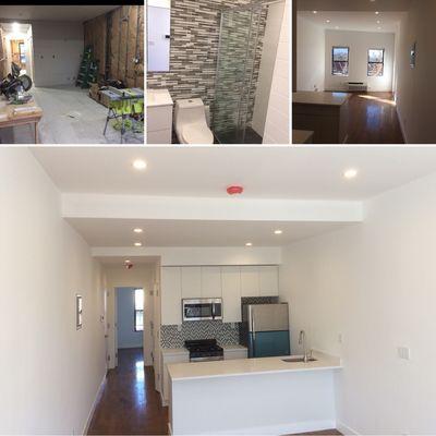 Full renovation of 2 bedroom apartment: kitchen, lighting, plumbing & fixtures, tiling, and walls & floors.