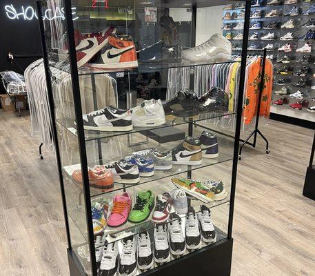 Showcase display of sneakers