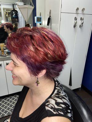 Tri color hilight with deep brown violet under lay