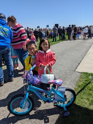 One of our bike winners from our egg drop event.