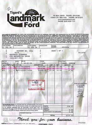 Cost of parts to make repairs