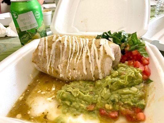 Tinga Burrito with Tomatillo sauce and guacamole - May 2021