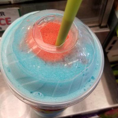 Cool blueberry Slurpee cherry on top