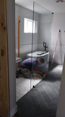 Shower Installation, Bronze Hardware