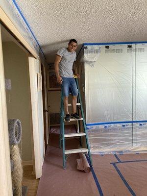 Getting ready to remove popcorn ceiling.