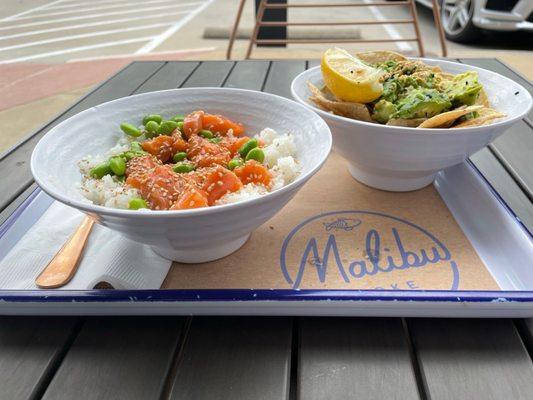 Avocado & Chips, Salmon and Edamame Poke Bowl