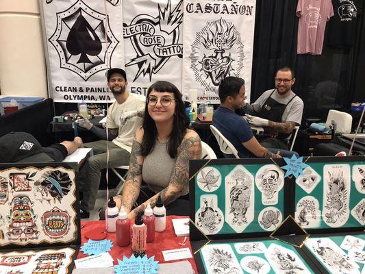 The lineup at the Seattle Tattoo Expo 2019; James Shepard, Sam, and Zach Castañon