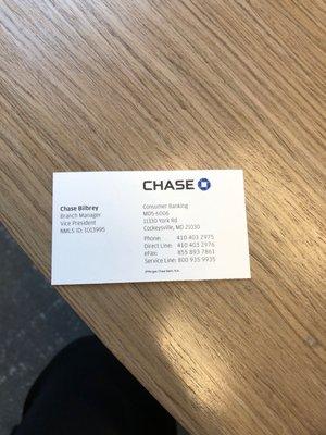 The branch manager of Chase is Chase!