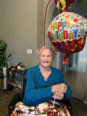 The owners brought my grandma birthday balloons