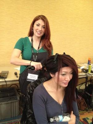 Prepping for a hair show in Nashville