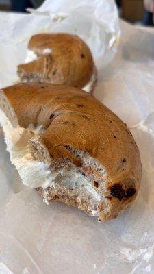 Cinnamon raisin bagel with cream cheese schmear