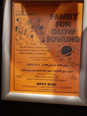 Poster about family fun night.