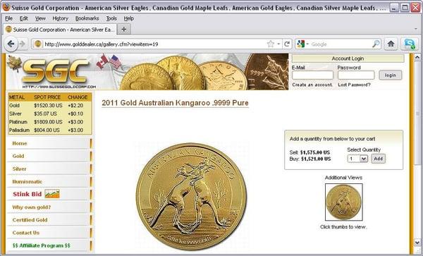 BUYER BEWARE - another SCAM! Coin pictured is the sold out 2010 Fighting Kangaroo. SCG is actually selling the 2011 coin.