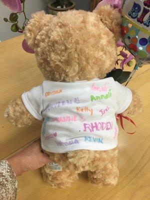 Everyone from the patient's care team hand wrote their names down... Love from the Ziba Hospice Care Team!