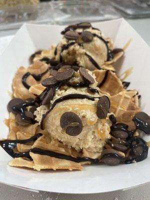 Edible cookie dough Nachos with chocolate chips and drizzle