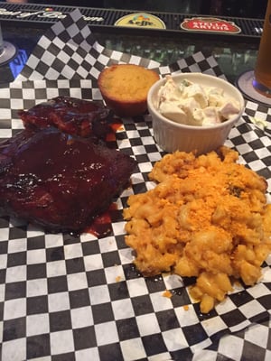 Baby Back Ribs platter w/ side of potato salad & Mac & Cheese