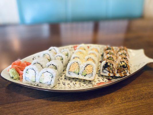 California, Snow Crab, and Eel Rolls