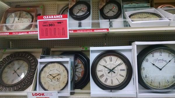 Wall clocks now on clearance.